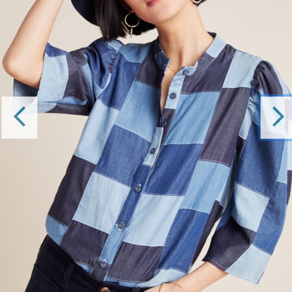 Eva Franco‎   Anais patchwork denim buttondown